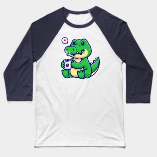 Cute Crocodile Drinking Coffee Cartoon Baseball T-Shirt